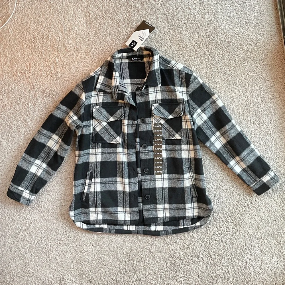 Member's Mark Black White Buffalo Plaid Fleece Shacket Size Youth XL (14/16)
